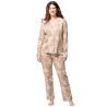 Pyjama chemise pour femme beige imprimé floral blanc