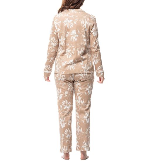 Pyjama chemise pour femme beige imprimé floral blanc