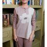 Pyjama polaire femme mauve avec grande fleur avant