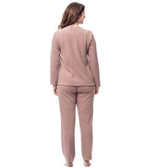 Pyjama polaire femme mauve avec grande fleur avant