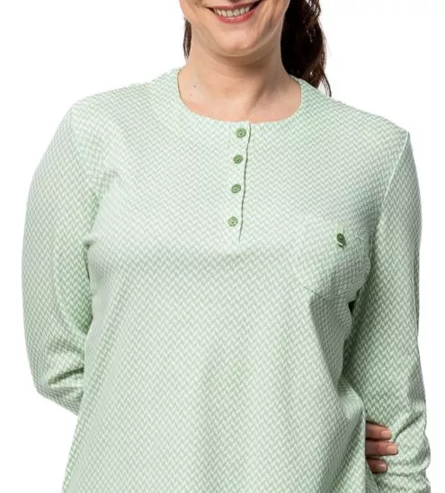 Pyjama long vert détails graphiques col boutonné