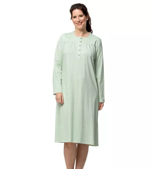 Chemise de nuit longue détails graphiques vert/blanc