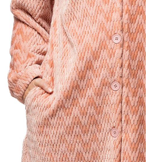Robe de chambre longue en pilou uni rose