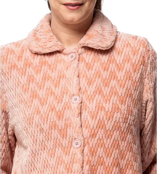 Robe de chambre longue en pilou uni rose