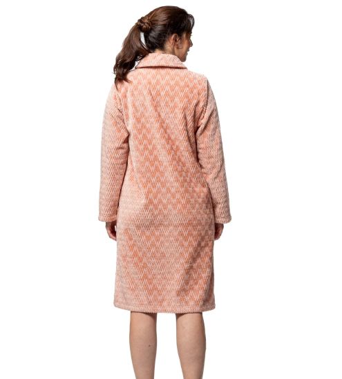 Robe de chambre longue en pilou uni rose
