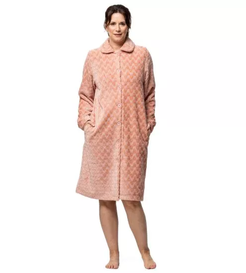 Robe de chambre longue en pilou uni rose