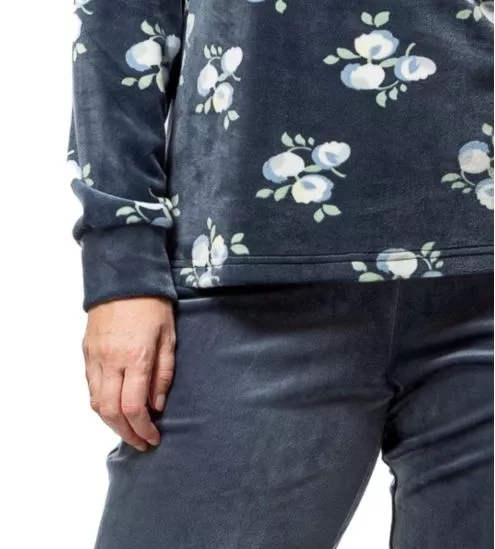 Pyjama doux en velours bleu imprimé fleurs