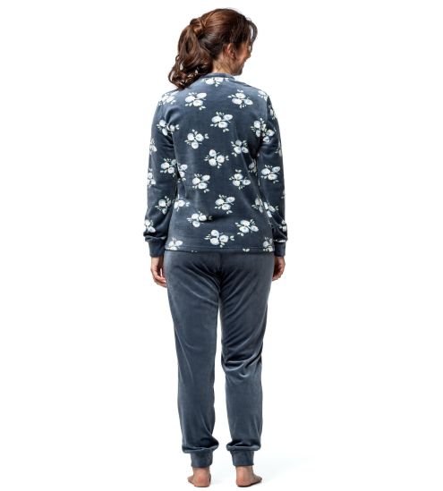 Pyjama doux en velours bleu imprimé fleurs