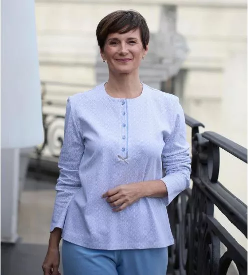 Pyjama classique à manches longues femme bleu