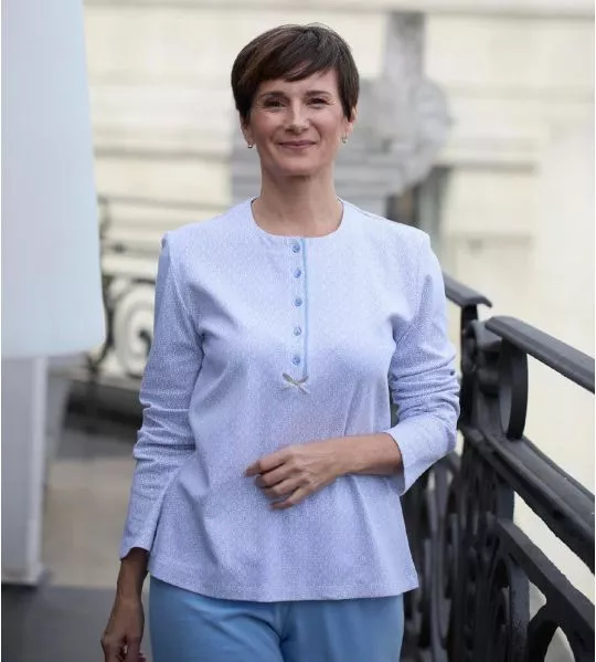 Pyjama classique à manches longues femme bleu