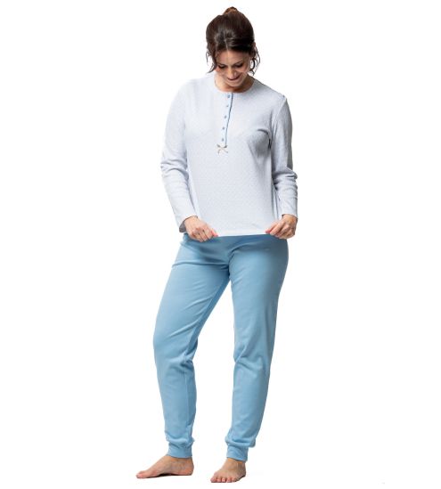 Pyjama classique à manches longues femme bleu