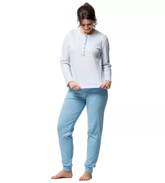 Pyjama classique à manches longues femme bleu