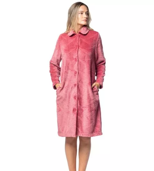 Robe de chambre boutonnée en velours rouge