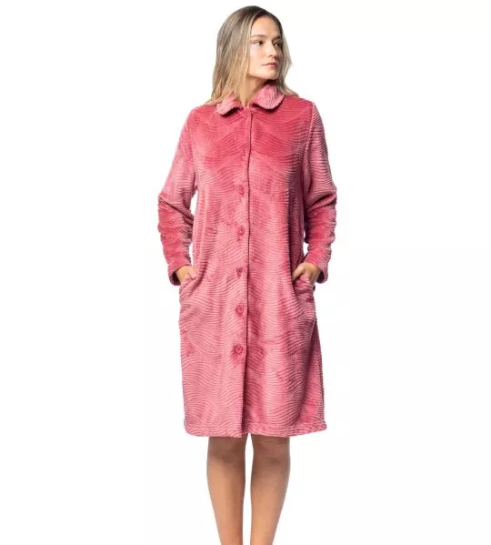 Robe de chambre boutonnée en velours rouge