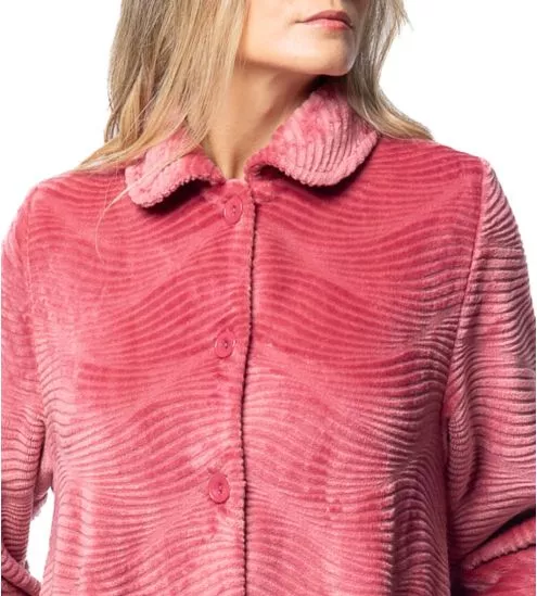 Robe de chambre boutonnée en velours rouge