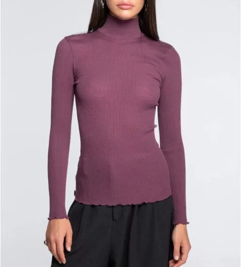 Pull Laine et Soie femme mauve Agata