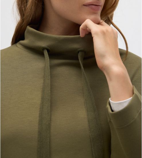 Sweat manches longues vert olive col montant femme