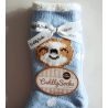 Chaussettes ourson brun sur fond bleu doublées
