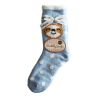 Chaussettes ourson brun sur fond bleu doublées
