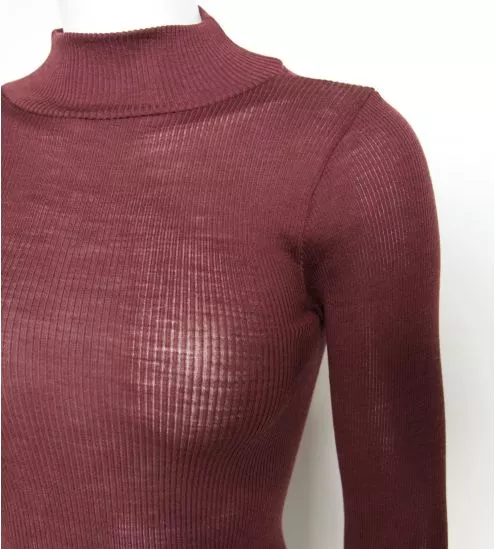 Pull fin col roulé marron Laine et Soie Cacao