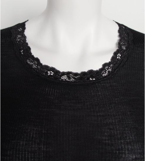 Top laine et soie manches longues NOIR