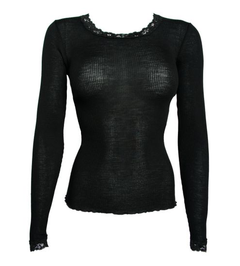 Top laine et soie manches longues NOIR