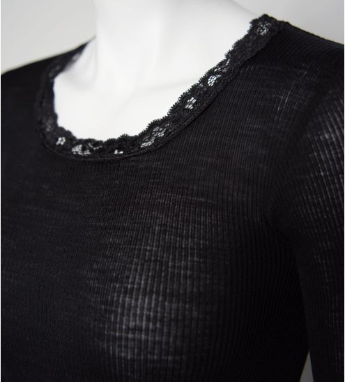 Top laine et soie manches longues NOIR