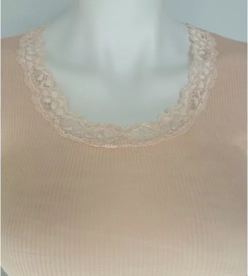 Top rose en laine & soie brodée quarzo