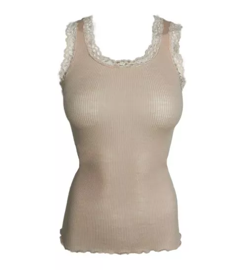 Top sans manches rose en laine et soie Quarzo