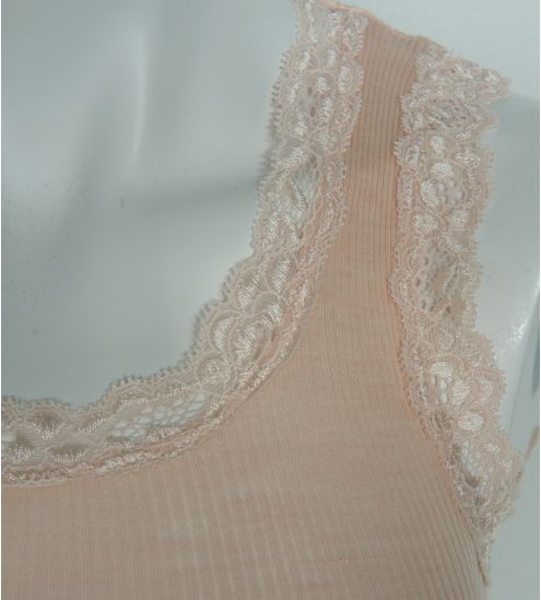 Top sans manches rose en laine et soie Quarzo