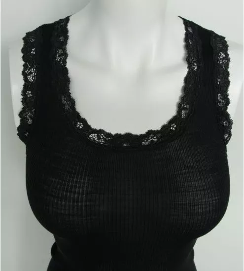 Top sans manches en laine et soie Noir 