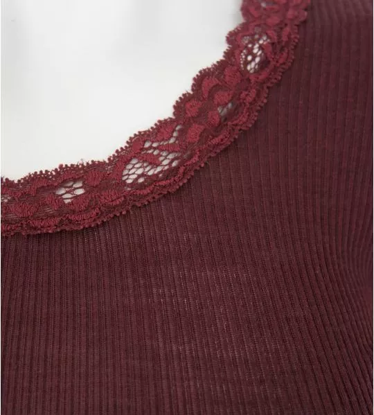 Top à manches courtes marron en laine et soie Cacao