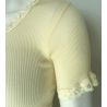 Top à manches courtes crème en laine et soie Seta