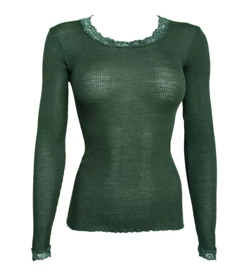 Top manches longues vert en laine et soie Garden