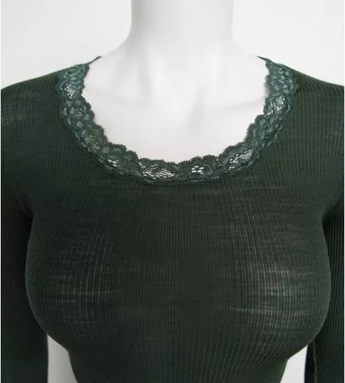 Top manches longues vert en laine et soie Garden