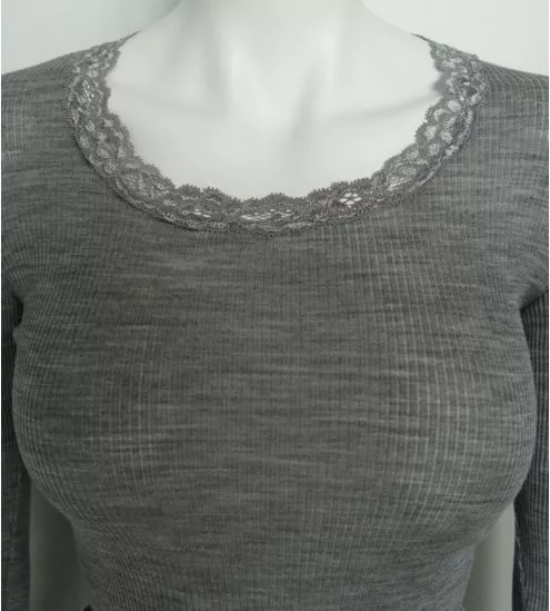 Top laine et soie manches longues Gris Perle