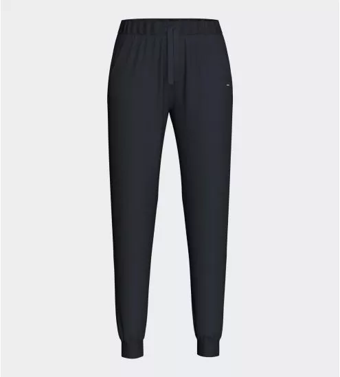 Pantalon de jogging resserré en coton bleu marine uni pour femme