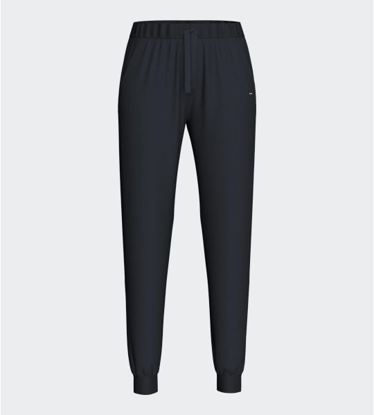 Pantalon de jogging resserré en coton bleu marine uni pour femme