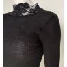 Pull fin noir col montant en laine et soie avec dentelle