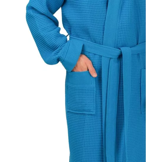 Peignoir long bleu en nid d'abeille 120cm Caribic