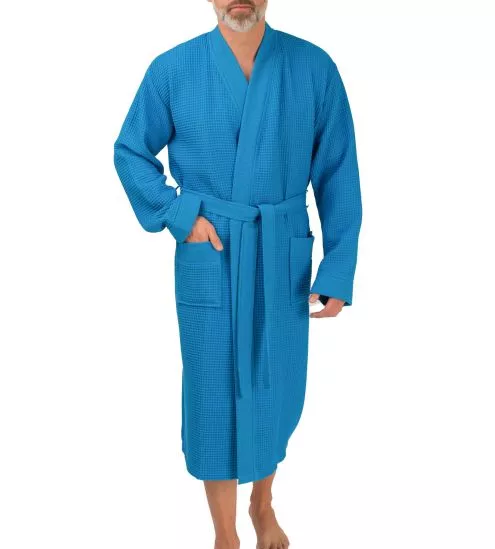 Peignoir long bleu en nid d'abeille 120cm Caribic