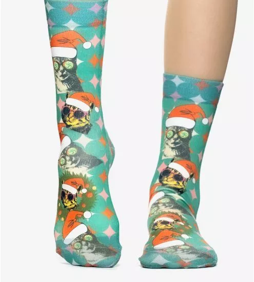 Chaussettes de Noël chats rétro Xmas Cat