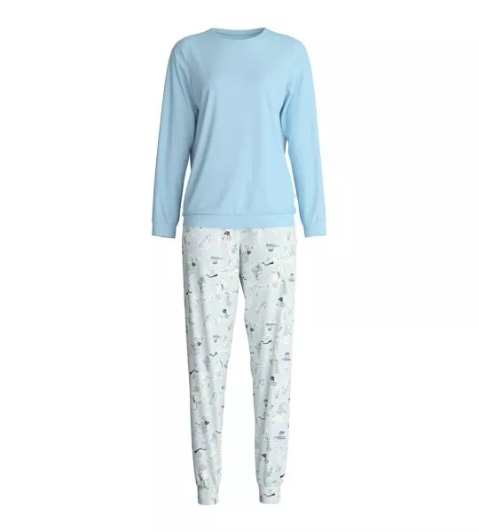 Pyjama femme bleu ciel imprimé motifs de montagne Swiss Resort Cascade Blue