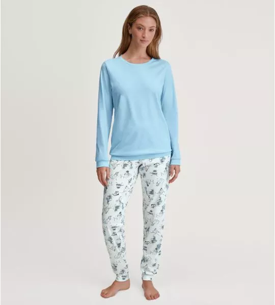 Pyjama femme bleu ciel imprimé motifs de montagne Swiss Resort Cascade Blue