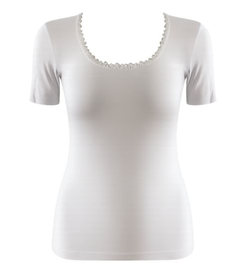T-shirt blanc en coton col dentelle Rosa