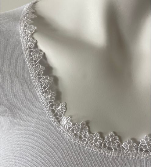 T-shirt blanc en coton col dentelle Rosa
