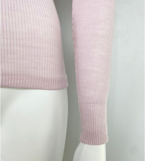 Pull fin Laine et Soie col montant Mauve