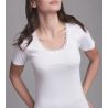T-shirt blanc en coton col dentelle Rosa