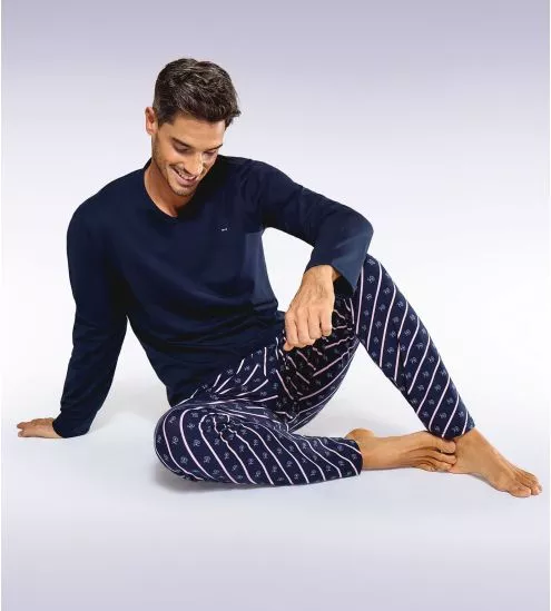 Pyjama homme en coton Bleu/Rose