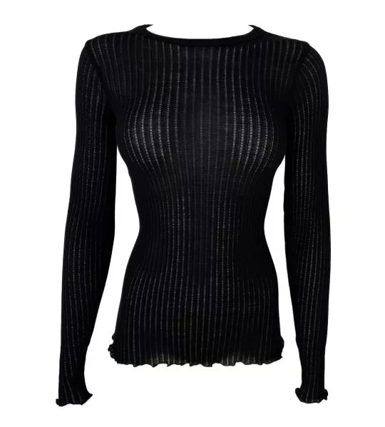 Pull fin ajouré à manches longues Noir